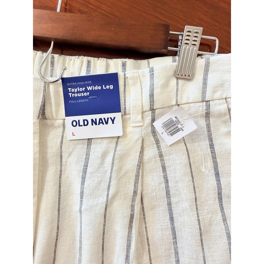 Old Navy Extra High-Rise Taylor Wide Leg Trousers Size L Striped Linen NWT - Picture 4 of 11